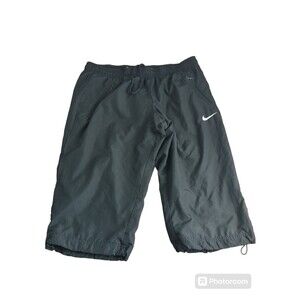 Nike Capri Leggings Womens Medium Dri Fit Drawstring Graphic Swoosh Black White